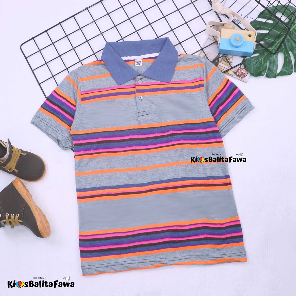 Kerah Salur T-Shirt Anak Laki uk 1-12 Tahun / Kaos Atasan Baju Adem Lengan Pendek Harian Salur