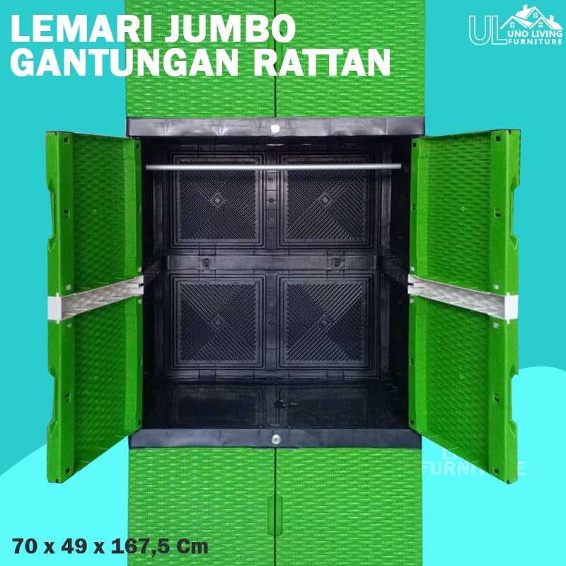 JUMBO - LEMARI PLASTIK SERBAGUNA ROTAN FULL KUNCI FULL KUNCI RATTAN LEMARI GANTUNGAN LEMARI 4 SUSUN PAKAIAN PLASTIK