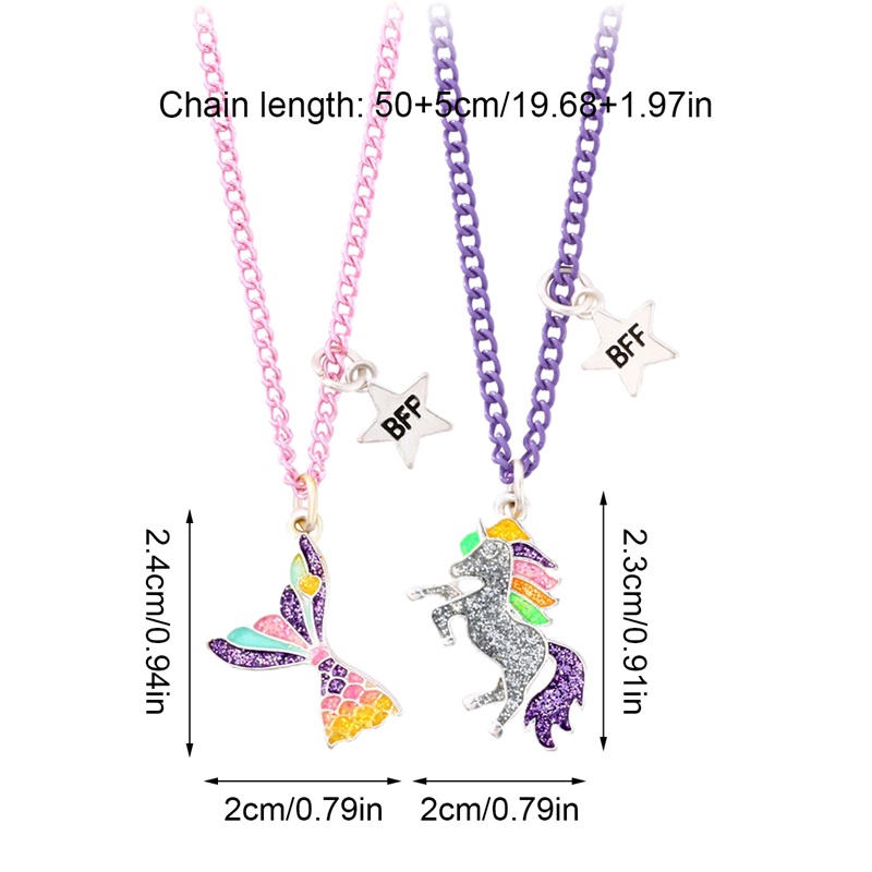 2pcs / Set Kalung Rantai Liontin Unicorn Mermaid Untuk Sahabat