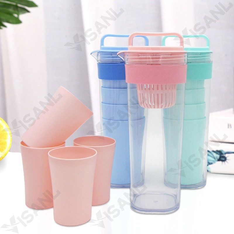 Teko Set 5 In 1 /Travel Cup/Water Mug / Cangkir Air Warna Warni / Teko plastik Ada 4 pcs cangkir