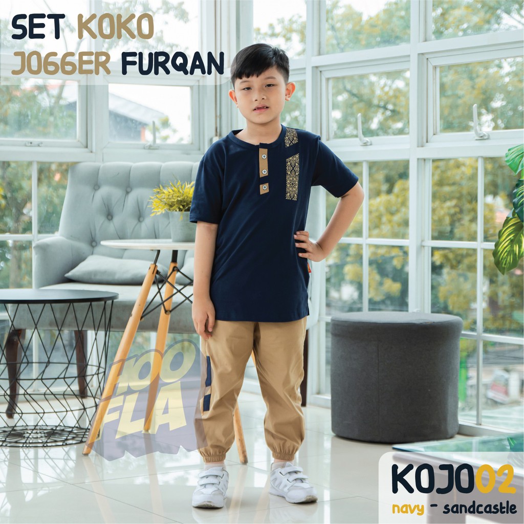 HOOFLA Setelan Koko Kaos Lengan Pendek &amp; Celana Jogger Anak Laki-laki Usia 3-12 Tahun
