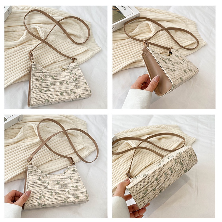 DBCOL Tas Selempang Wanita Korea Bahan Anyam Jerami Motif Lace/Slingbag Korea Fashion Motif Lace