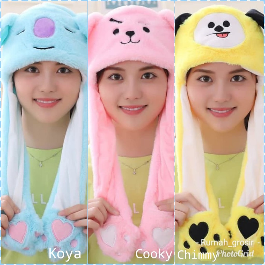 Topi Kupluk Model Kelinci Bunny Hat BTS BT21 LED