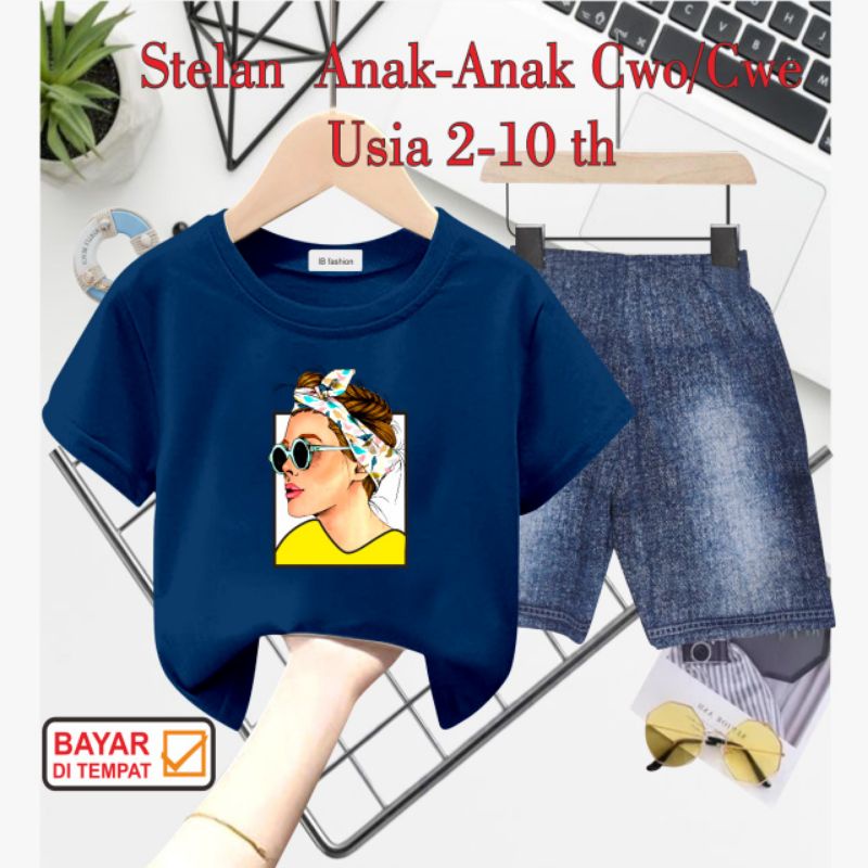 ((IB))SETELAN ANAK PEREMPUAN SEMI JEANS/CEWEK DIGITAL SABLON