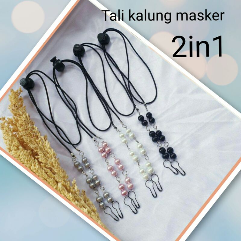 Rully_ Tali kalung masker 5 mutiara 2in1 konektor hijab