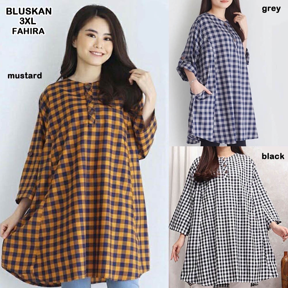 BIGCLO - (COD) LD 130cm Blouse Jumbo BLUSKAN 3XL Baju Atasan Wanita Jumbo Lengan Panjang