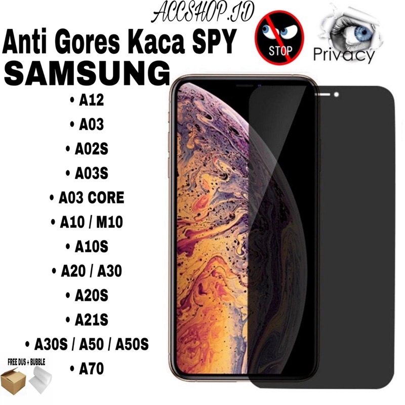 SAMSUNG A23 A04E A04S A12 A03 A04 A02S A03S A03 CORE A10 M10 A10S A20 A30 A20S A21S A30S A50 A50S A70 Anti Spy / Anti Gores Kaca Spy Tempered Glass Anti Spy Full Cover