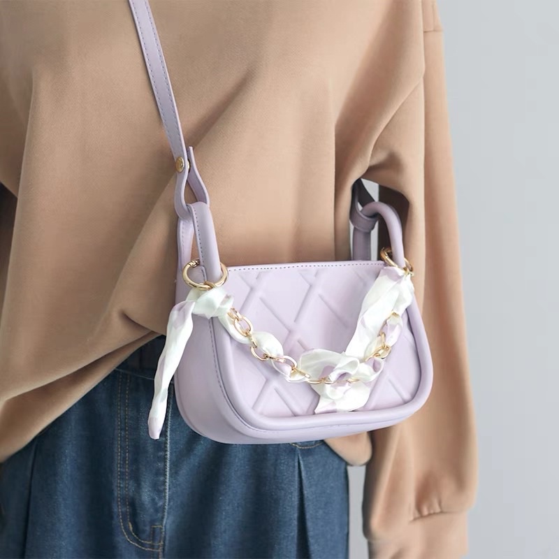 [ready stock] waffle chain bag | tas wanita selempang warna soft ungu kuning rantai unik lucu gaya k