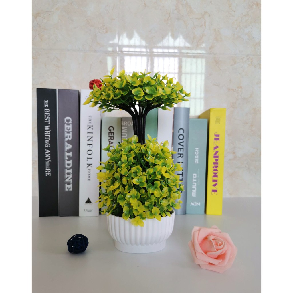 Tanaman Ruangan Pot Dordic pohon Bonsai Bunga Plastik-Kuning