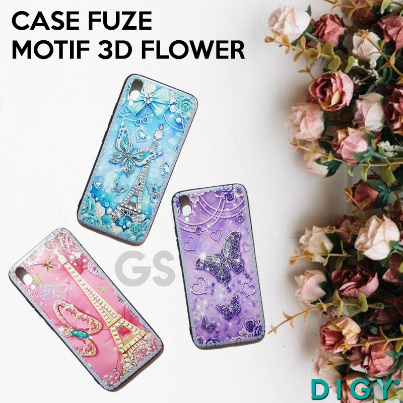 Case IPhone X XS casing hp Fuze 3D motif bunga  flower