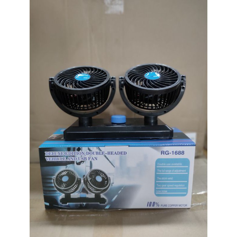 Kipas Mobil Ganda Double Fan Car Port 12V dan 24V &amp; 5V USB