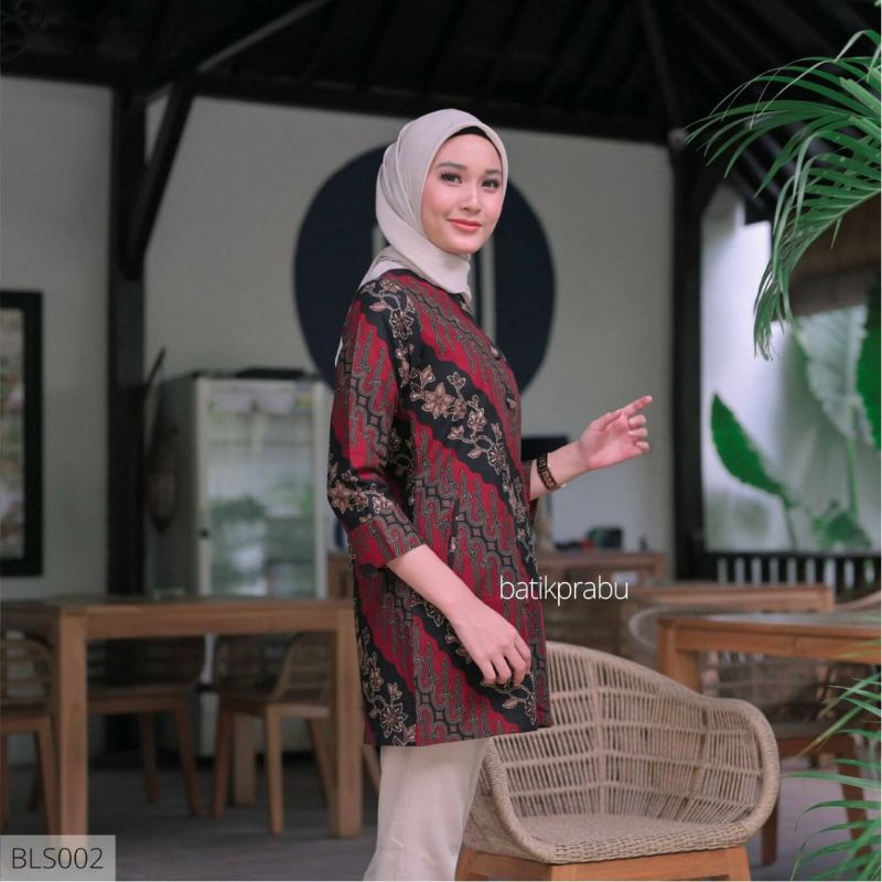 Batik kemeja pria lengan panjang lapis furing bahan katun premium size reguler prg merah hitam