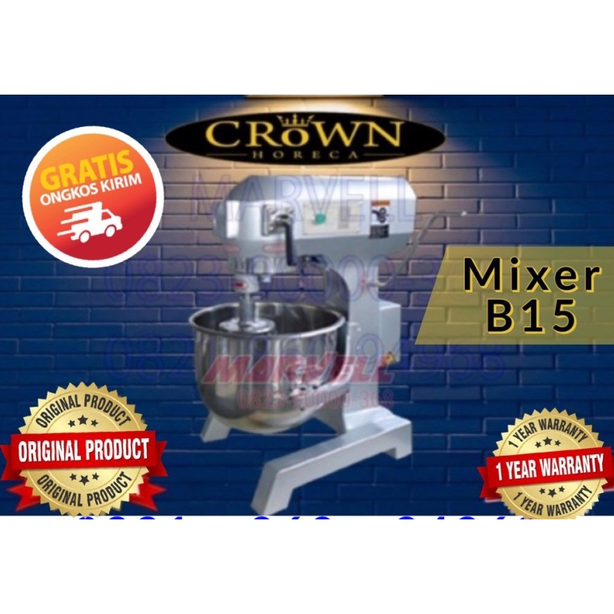 Mixer Roti Mesin Pengaduk Adonan Crown Horeca B15 Kapasitas 5Kg Adonan