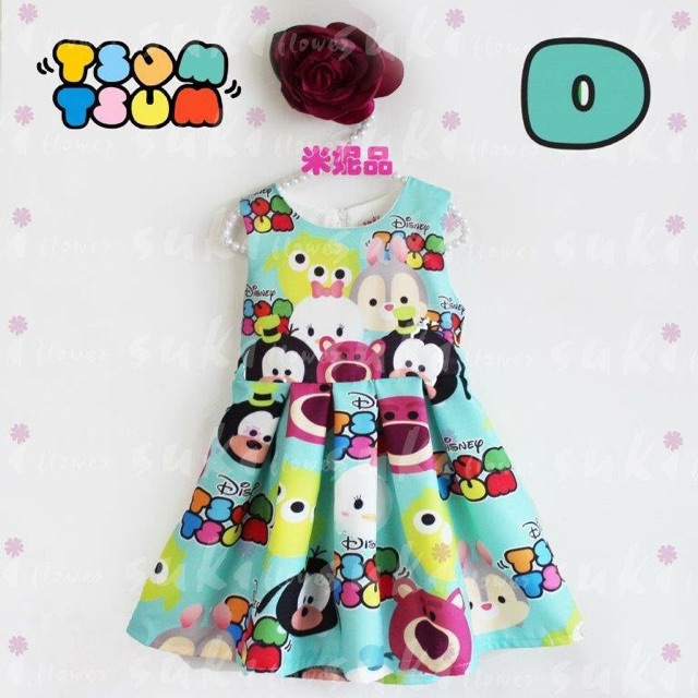 Dress anak perempuan motif tsum tsum