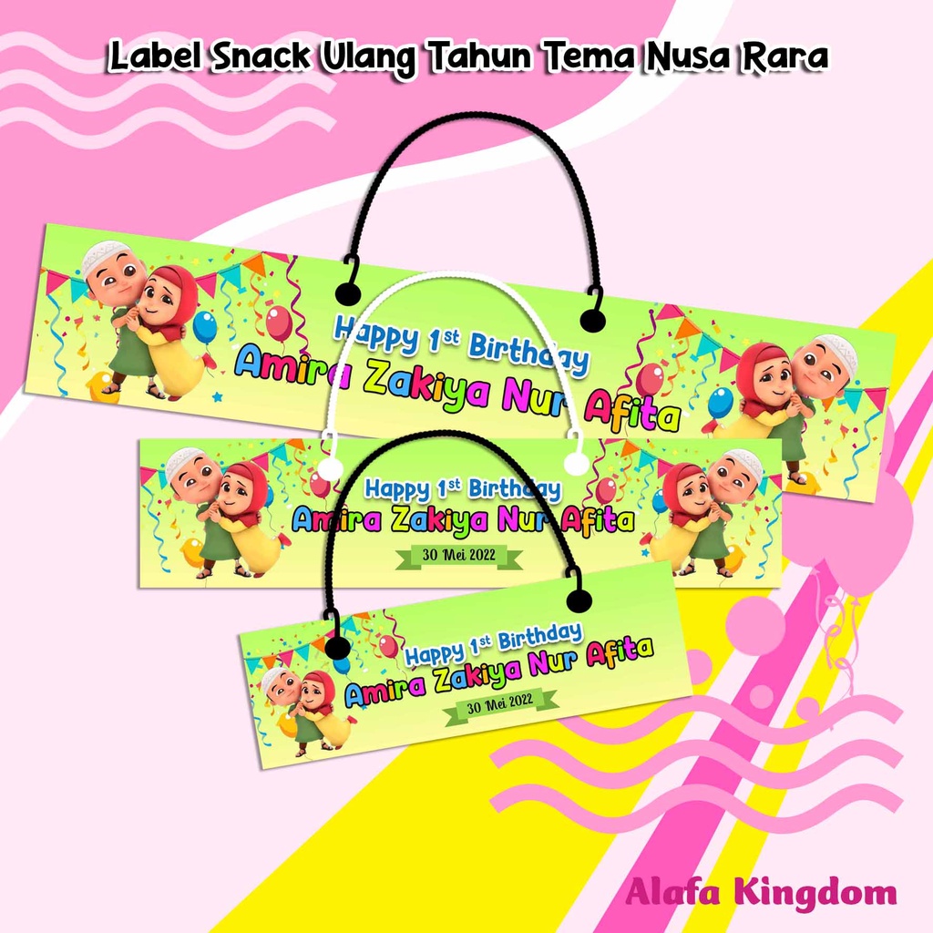 

AlafaKingdom Label Snack Ulang Tahun Tema Nusa Rara / Tas Label Bingkisan Ultah Anak