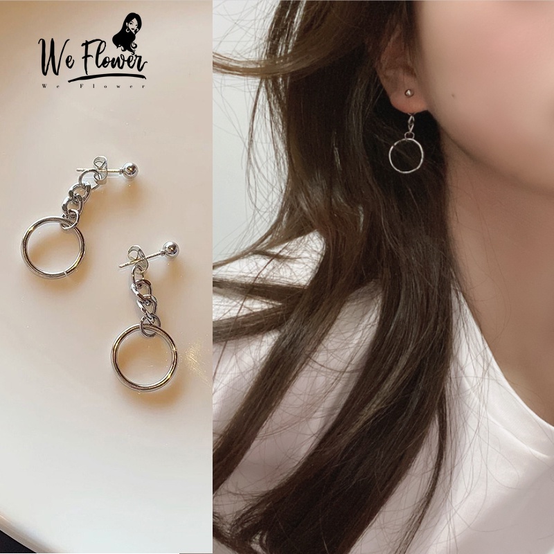 We Flower Anting Tusuk Gantung Desain Bunga Warna Silver Gaya Simple Untuk Wanita