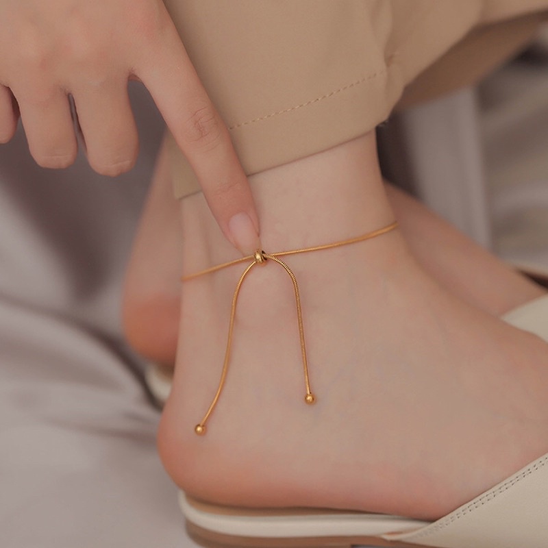 Gelang Kaki Titanium Polos Serut Gold 24K Vintage Korea Fashion Style
