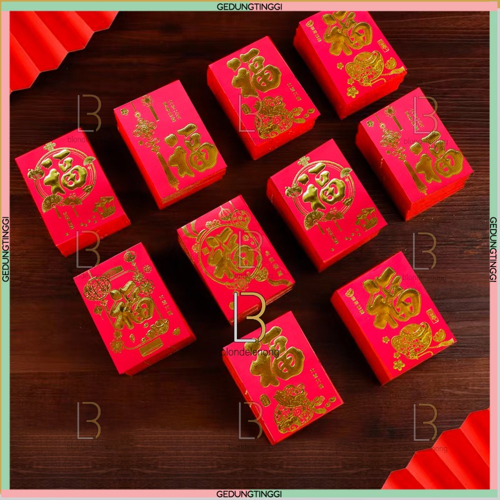 Amplop Kertas Angpao Angpau Ampau Ampao Hongbao Hongbau Imlek Sincia Hoki Hook Netral Fu Fuk Merah Gold Emas CNY Shio Sio Tahun Kelinci Baru Cina Happy New Year China Of Rabbit 2023 1 Pack Pak Set 25 Pcs Murah Premium Ukuran Size Panjang Pendek Kecil Mini