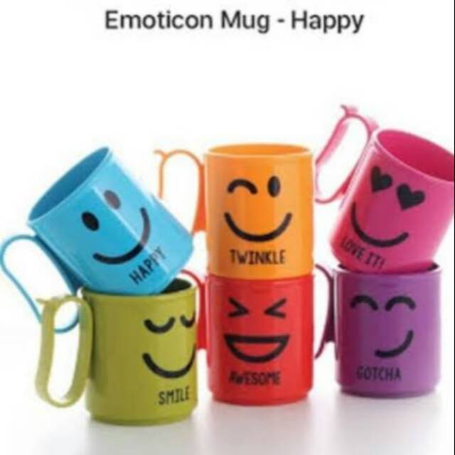 Cangkir/mug tupperware.  Emoticon mug gelas