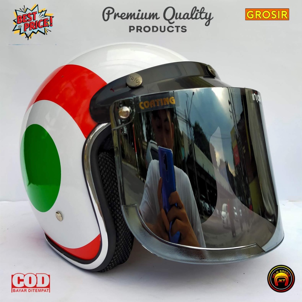 Helm Bogo Dewasa Motif Italy Lis Crhome Full Leher Pria dan Wanita SNI cod