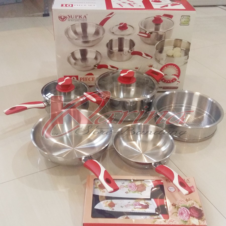 Panci set Supra 10 pcs Cookware Stainless Steel | Shopee Indonesia