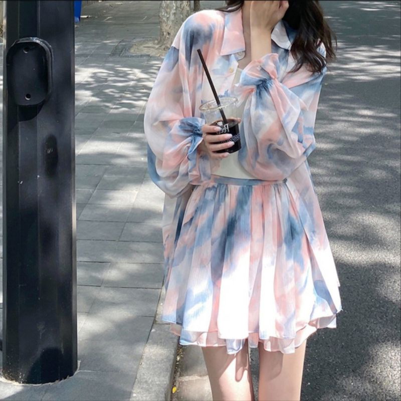 M FESYEN | CULA BAJU PANTAI ONE SET WANITA KOREAN STYLE VINTAGE TIE DYE | BAJU SETELAN WANITA KEKINI