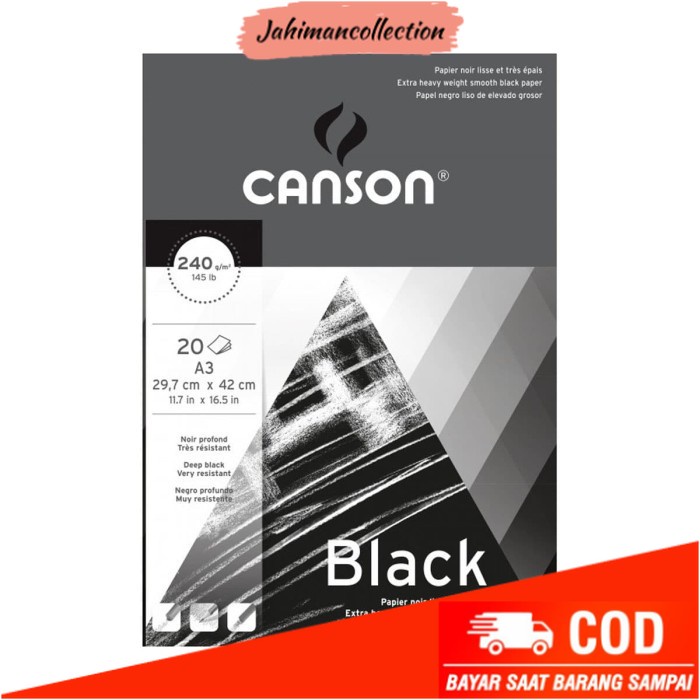 

✨ BISA COD ✨ CANSON Black 240gsm A3 Extra Heavy Weight Drawing Pad