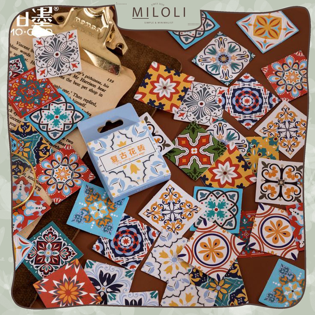 

[MILOLI] 46Pcs RETRO TILES Deco Sticker DIY Scrapbook Stiker Jurnal Diary Planner Kotak - B0271