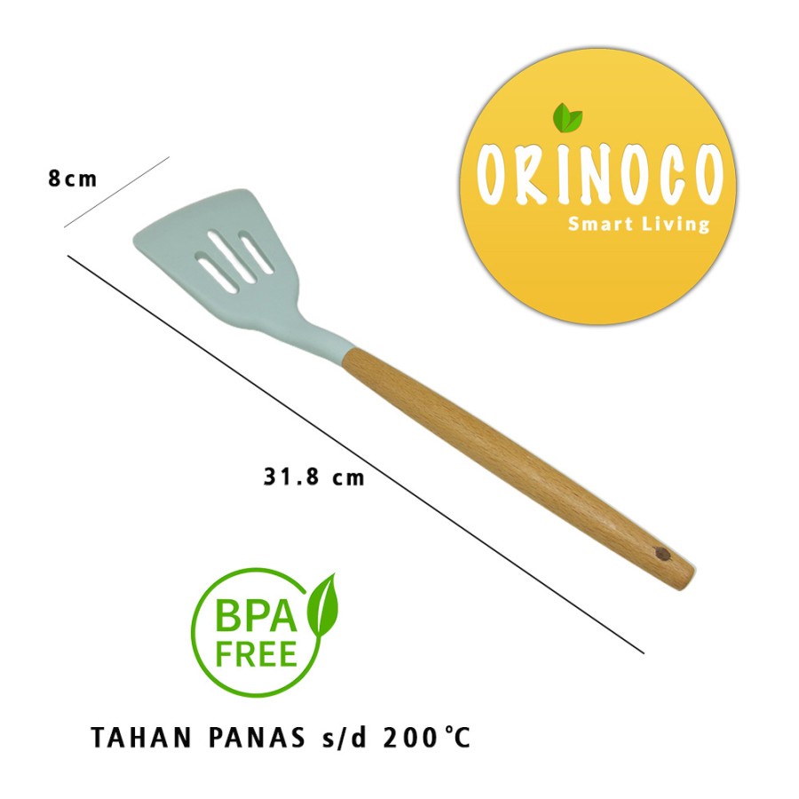 Alat Masak Silicone Or-203 Gagang Kayu Tahan Panas Warna Tosca-B SLOTTED TURNER