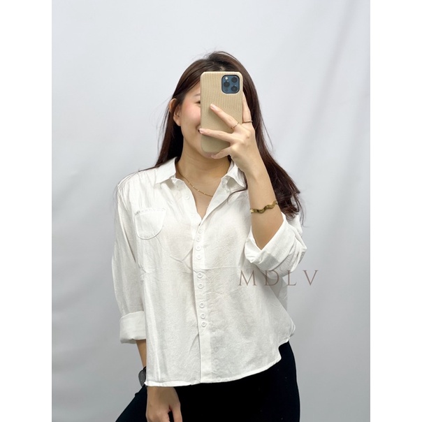 MDLV ~ 9875# Amadea Plain Linen Shirt Atasan Kemeja Fashion Import