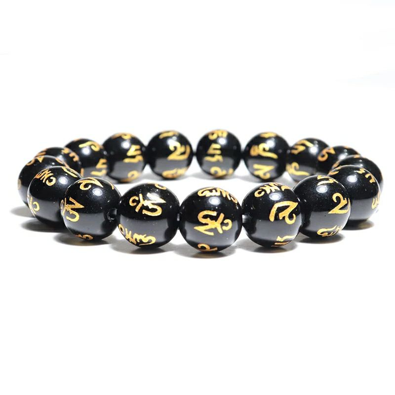 Gelang Batu Tibet Mantra Bulat Hitam Gelang Feng Shui