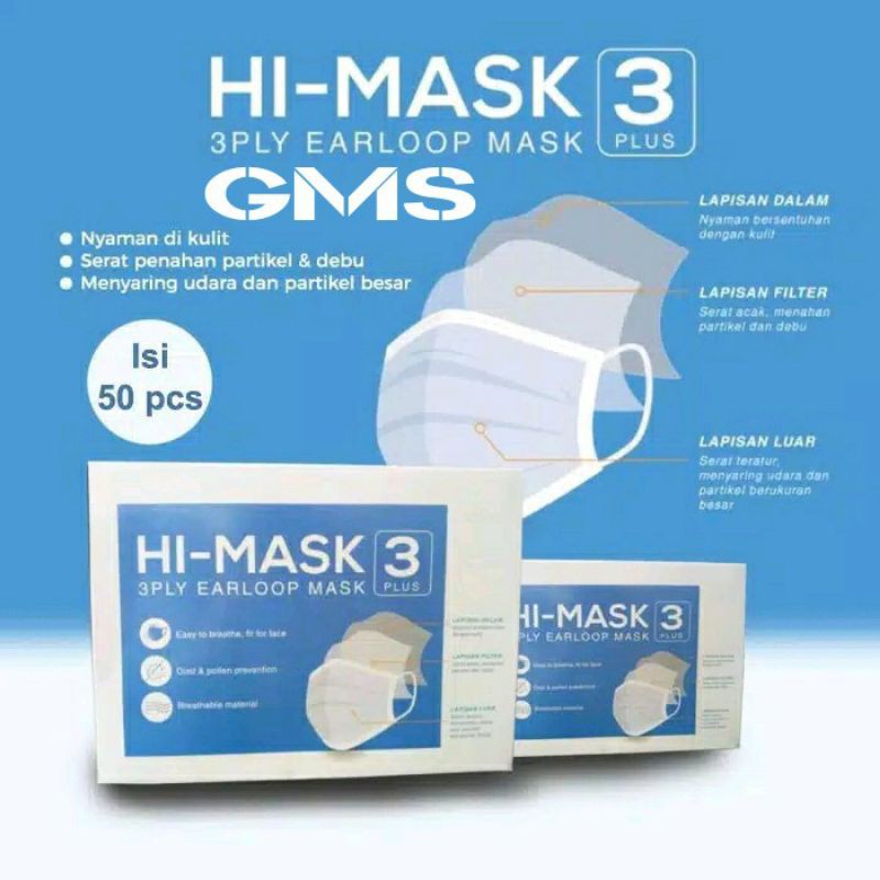 Masker 3 Ply Earloop Dan Hijab / Surgical Mask 3 Ply Merk Hi - Mask Per Box isi 50 Pcs