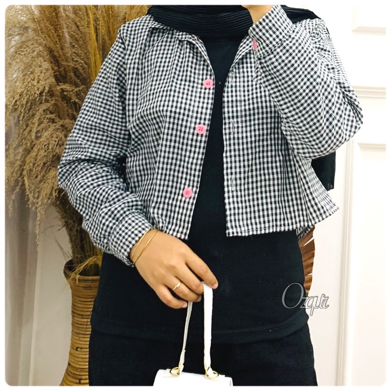 Kemeja Atasan Wanita Lengan Besar Modena Felice Katlina Lucia-KMJ TARTAN CROP