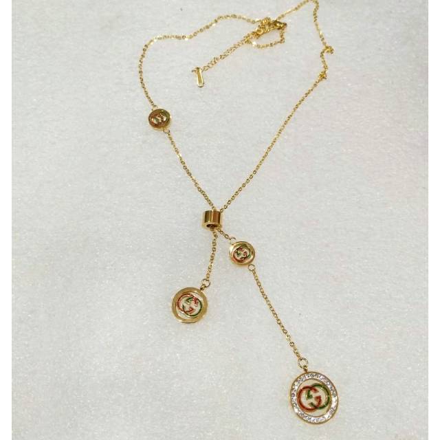 kalung Gucci wanita titanium gold 60cm best 316L anti karat