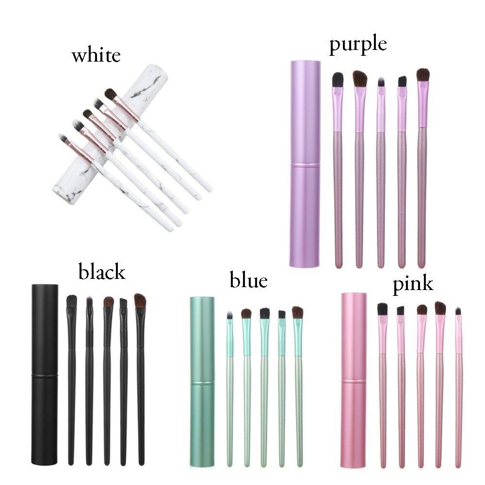 5pcs / Set Brush Makeup Portable Untuk Eyeshadow / Alis / Bulu Mata / Foundation / Bedak