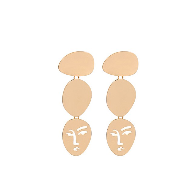 LRC Anting Tusuk Fashion Gold Geometric Irregular Human Face Earrings F63497