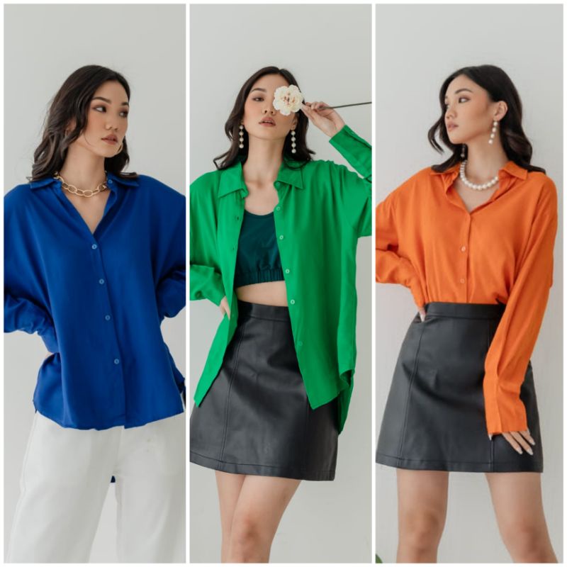 ⚡️CLEARANCE SALE ♡ PREMIUM ♡ ORIGINAL ! CONNIE OVERSIZE BIG SIZE LONG SLEEVE PLAIN BUTTON ASYMMETRIC SHIRT / ATASAN KEMEJA LENGAN PANJANG POLOS JUMBO ADEM ( BUSUI FRIENDLY )