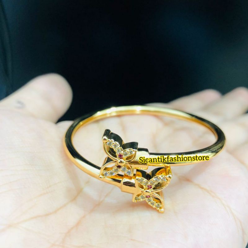 Gelang Titanium Anak Kupu Kupu Warna Gold Terbaru Terlaris Anti Karat Tidak Luntur Gelang Anak Kupu Kupu Gold