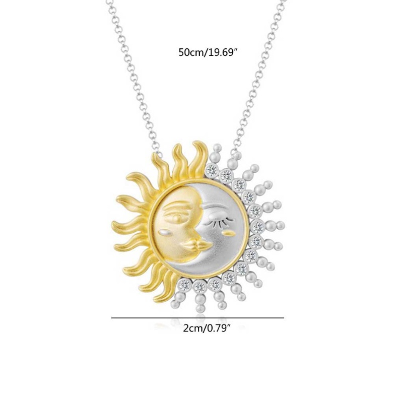 SIY  Two Tone Yellow Gold Solid Reversible Sun Moon Pendant Charm Necklace