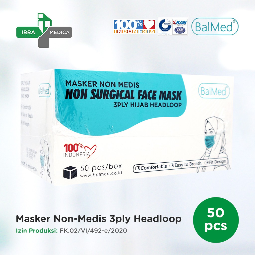 BalMed Masker Non Medis 3 Ply Headloop (Isi 50 pcs) TERMURAH - KEMENKES RI