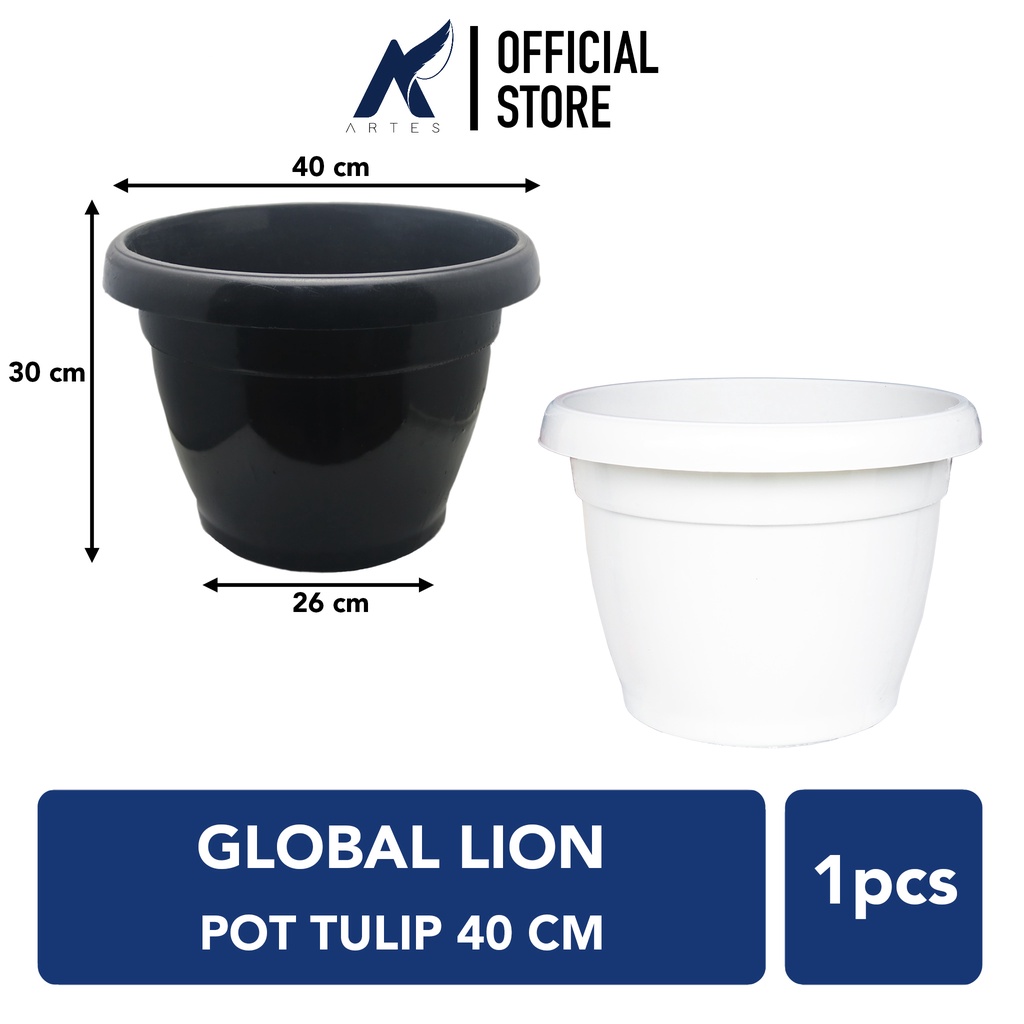 GLOBAL LION-GL POT TULIP 40 CM Plastik Kuping Tanaman Hias Bunga-Daun-dll Diameter Atas 40cm Hitam-P