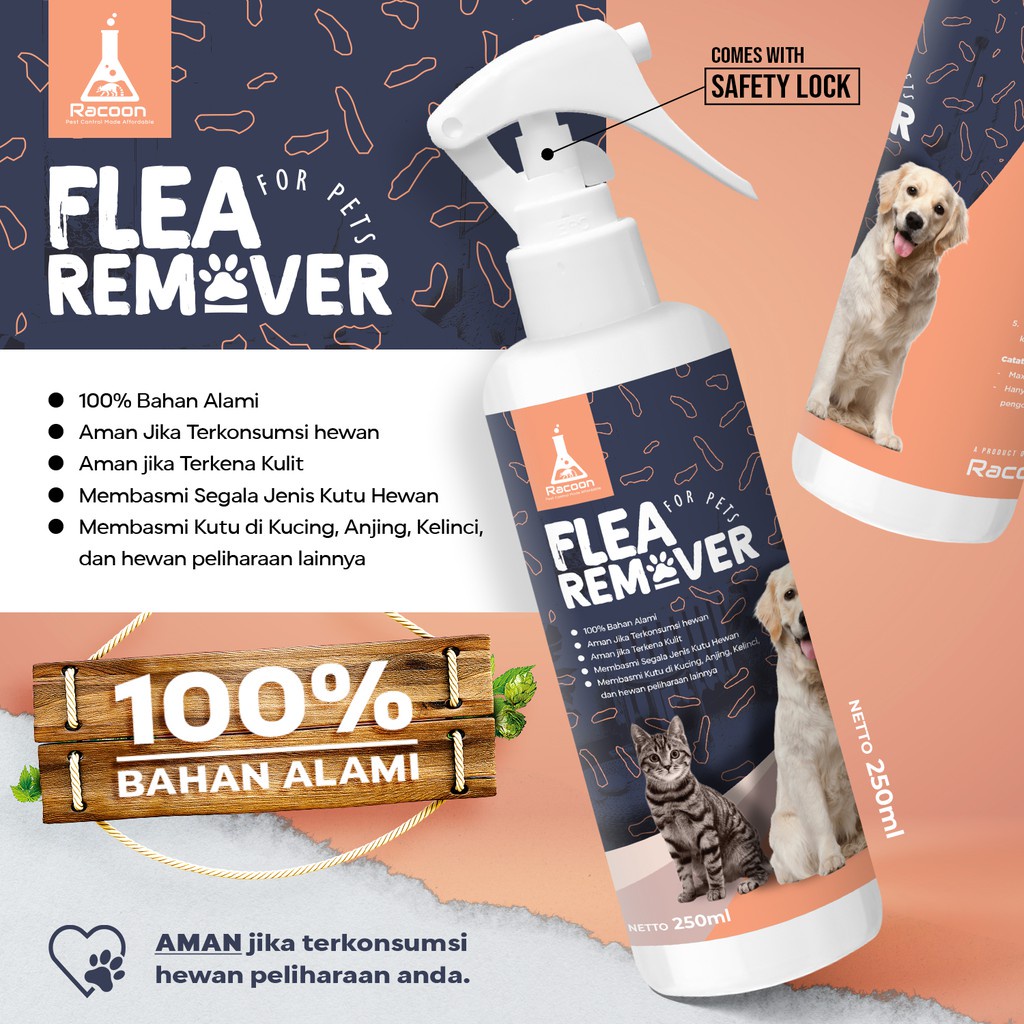 Racoon Flea Remover Racoon Obat Anti Kutu Hewan Anjing , Kucing , Kelinci 100% Bahan Alami 250ml 250 ml
