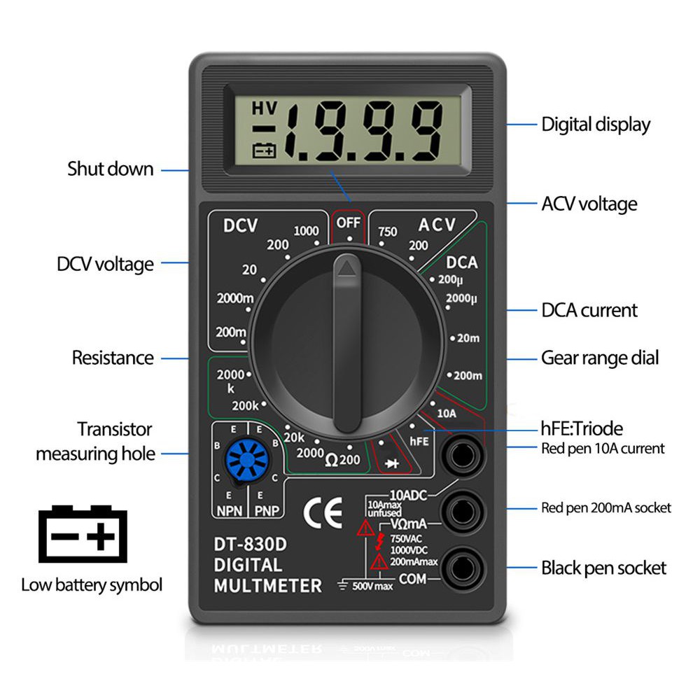 MULTITESTER MULTIMETER TESTER TEKNISI AVO METER DIGITAL DT830B MASDA