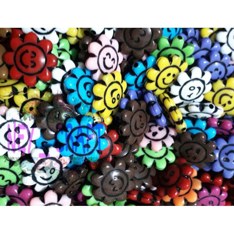 ( 8 pcs ) Manik mote smile bunga / manik smile matahari love bintang