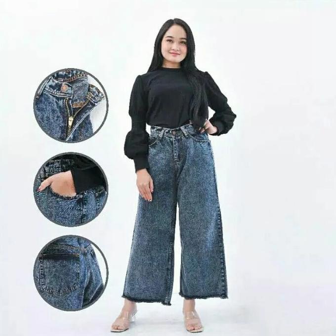 Kulot Jeans wanita/kulot rawis/boyfriend/Snow black/jeans rawis