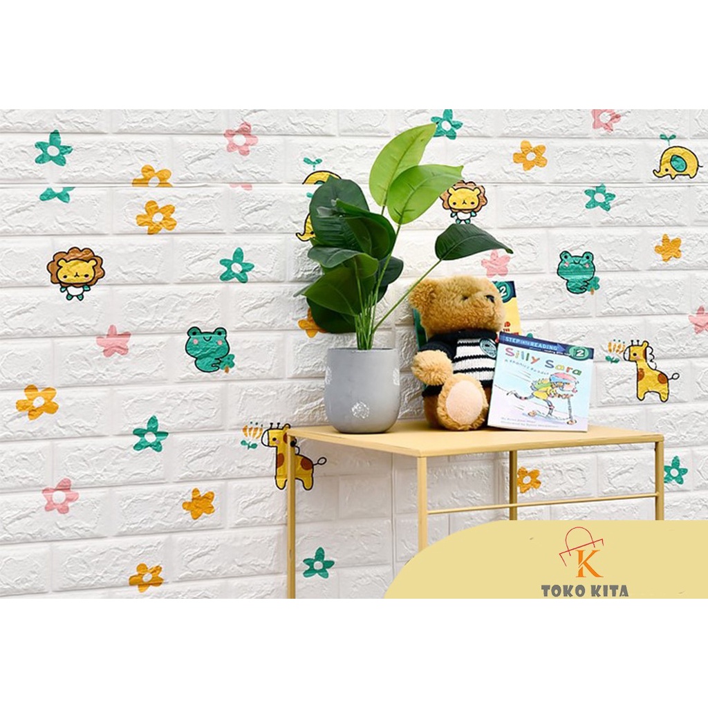 Wallpaper 3D Foam Motif Batu Bata Mural / Corak , Polos, Anak 70X77 Wall Sticker Interior Tebal 3mm-4