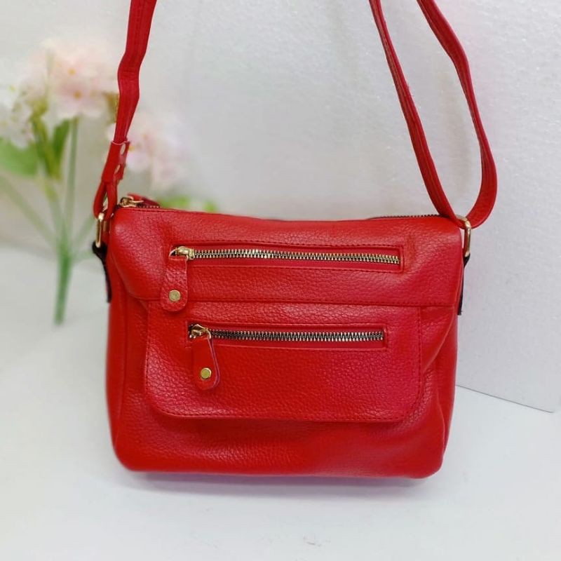 tas wanita kulit asli Garut warna merah