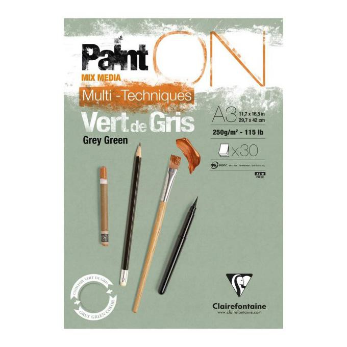 

(PERALATAN MENGGAMBAR) CLAIREFONTAINE PAINT ON A3 GREY GREEN MIX MEDIA PAPER PAD COD