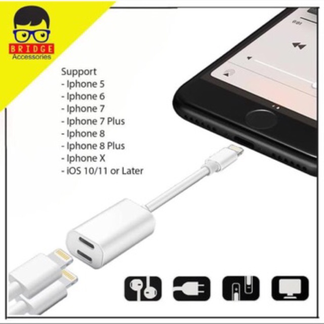 Converter iPhone 7 8 X lightning to double lightning jacks Y cable