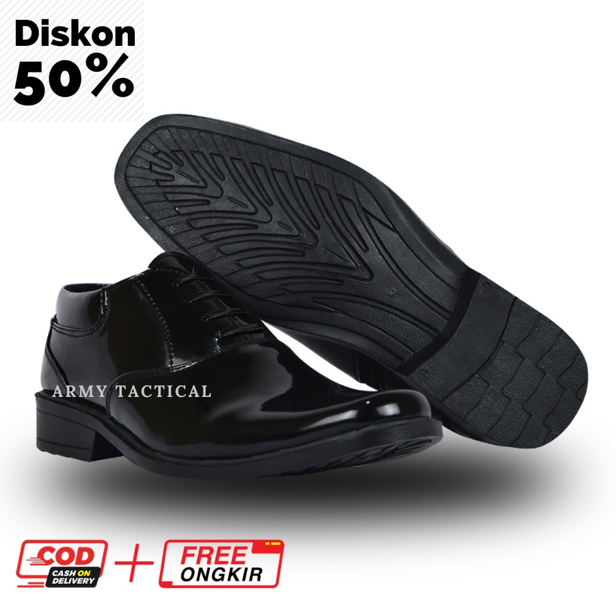 Sepatu PDH 02 Polri Satpam Security Polisi Sepatu Dinas Kerja Kantor Oxford Pantofel Hitam Pria Resliting